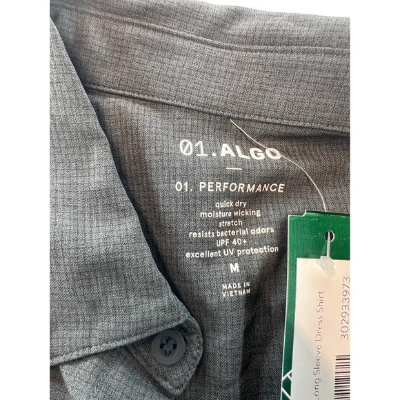 01. Algo Performance Mens Dress‎ Shirt Gray Quick Dry Moisture Wicking Stretch M - Picture 1 of 2